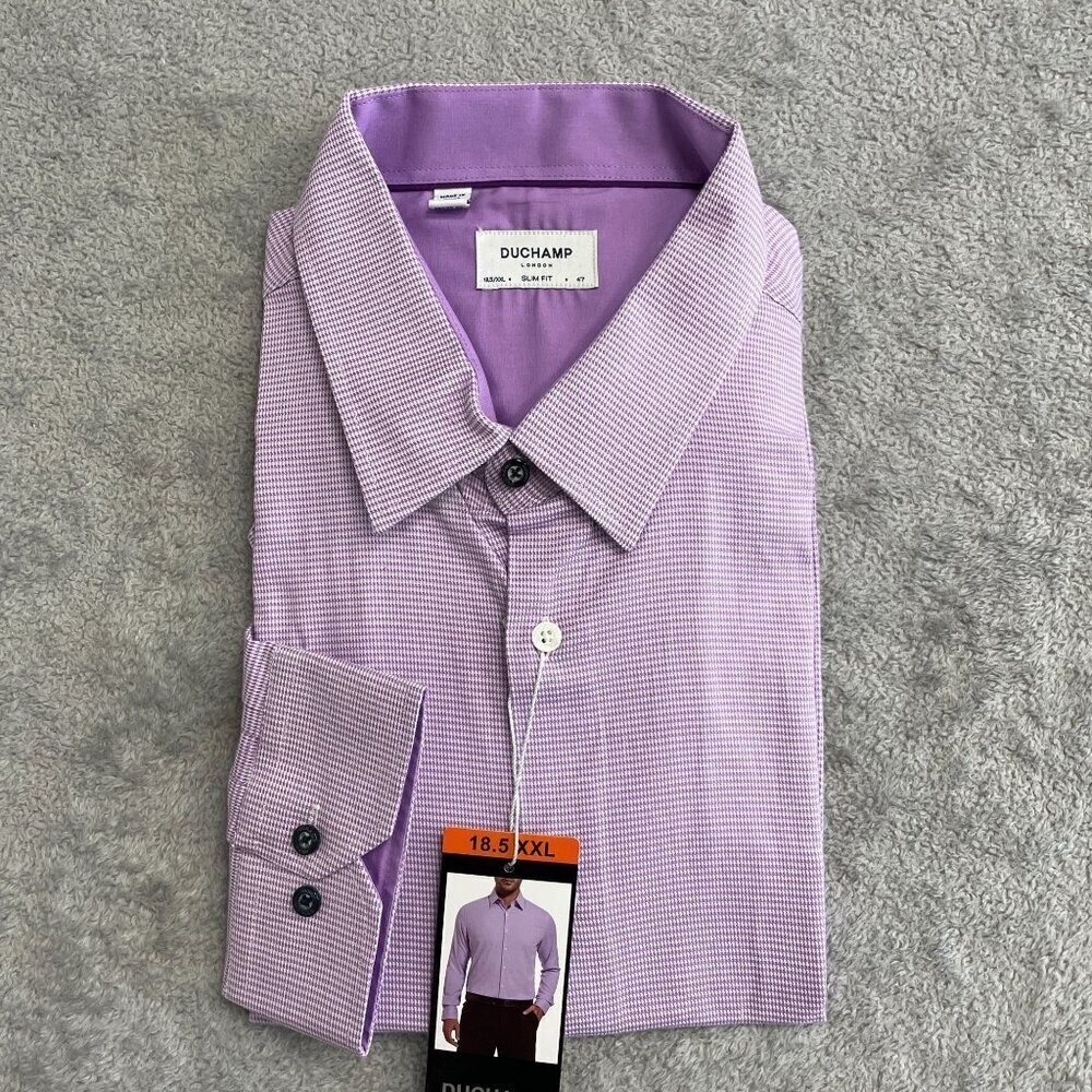 NEW Duchamp London Men's 18.5 XXL Slim Fit Dress Shirt Stretch Cotton Purple